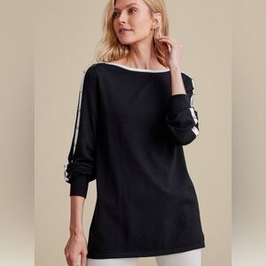Soft Surroundings NWT Ashley Gold Button Black White Woven Sweater Top